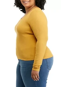 Plus Long Sleeve Rib Crew T-Shirt