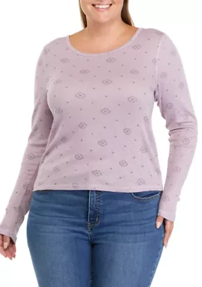 Plus Long Sleeve Rib Crew T-Shirt