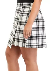 Plus Faux Wrap Plaid Skirt
