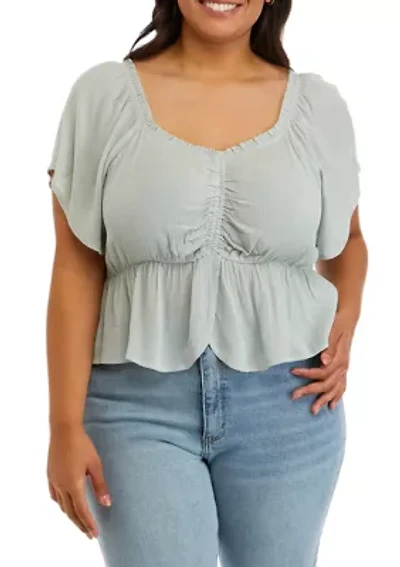 Plus Short Sleeve Cinched Front Top