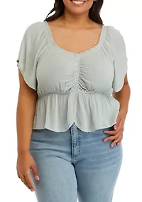 Plus Short Sleeve Cinched Front Top