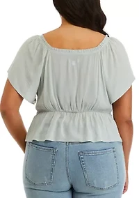 Plus Short Sleeve Cinched Front Top