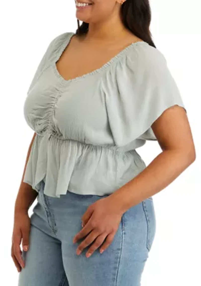 Plus Short Sleeve Cinched Front Top