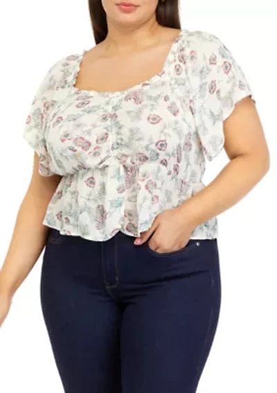 Plus Short Sleeve Ruched Front Blouse