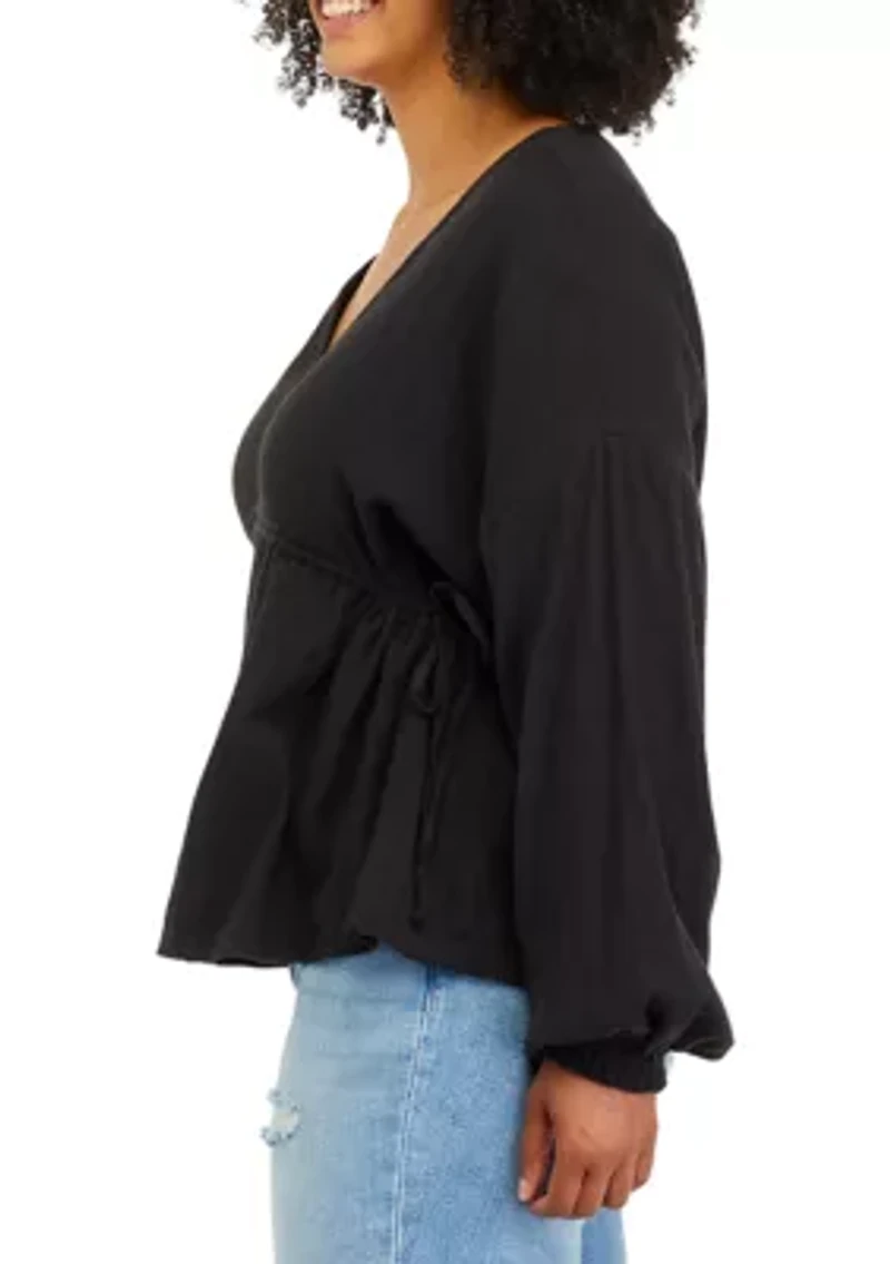 Plus V-Neck Peasant Top