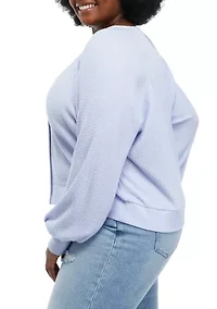 Plus Long Sleeve Button Front Waffle Top