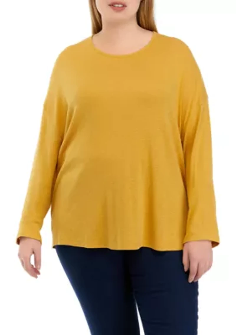 Plus Long Sleeve Drop Shoulder Crew Neck Top