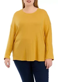 Plus Long Sleeve Drop Shoulder Crew Neck Top