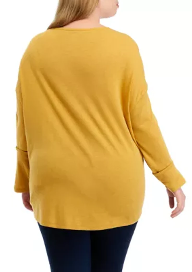 Plus Long Sleeve Drop Shoulder Crew Neck Top