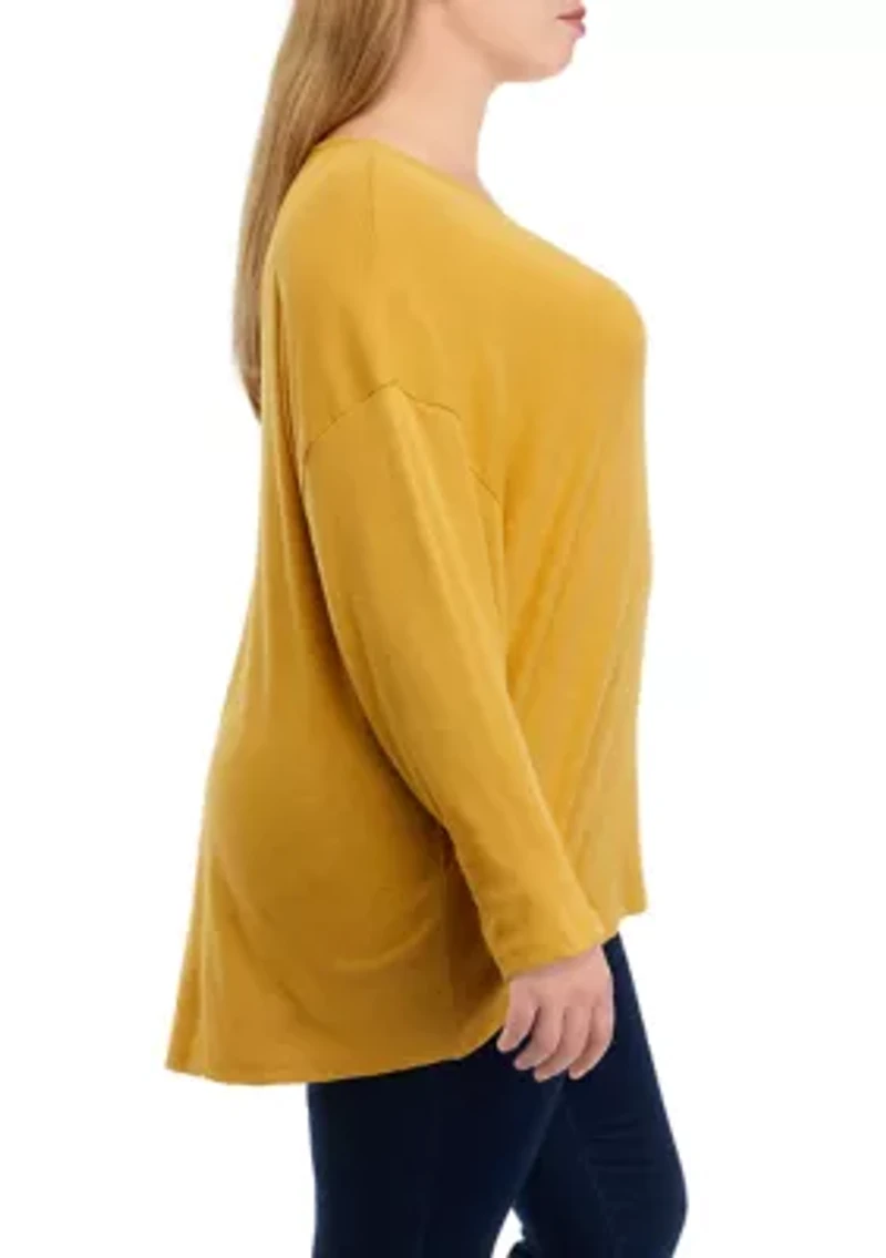 Plus Long Sleeve Drop Shoulder Crew Neck Top