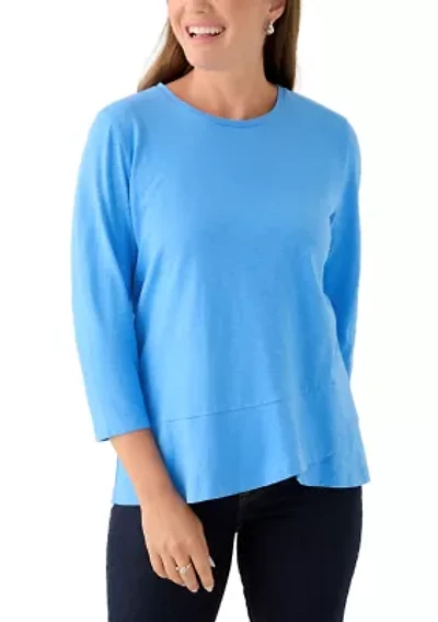 Petite 3/4 Surplice Hem Solid T-Shirt