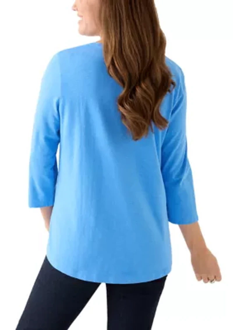 Petite 3/4 Surplice Hem Solid T-Shirt