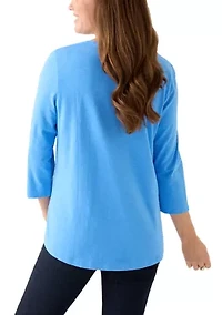 Petite 3/4 Surplice Hem Solid T-Shirt