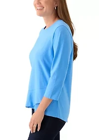 Petite 3/4 Surplice Hem Solid T-Shirt