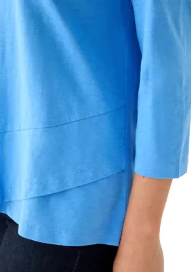 Petite 3/4 Surplice Hem Solid T-Shirt