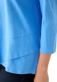 Petite 3/4 Surplice Hem Solid T-Shirt