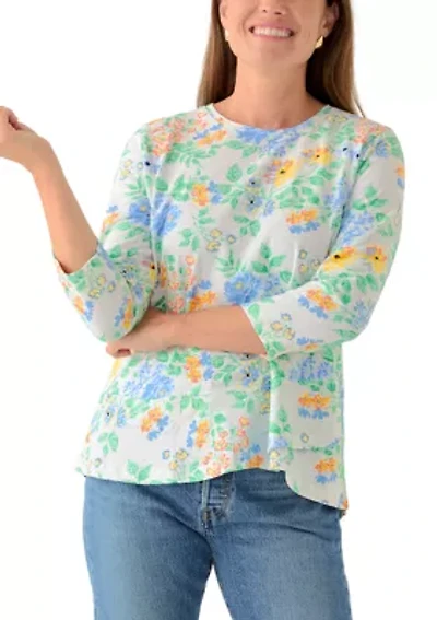 Petite 3/4 Surplice Hem Printed T-Shirt