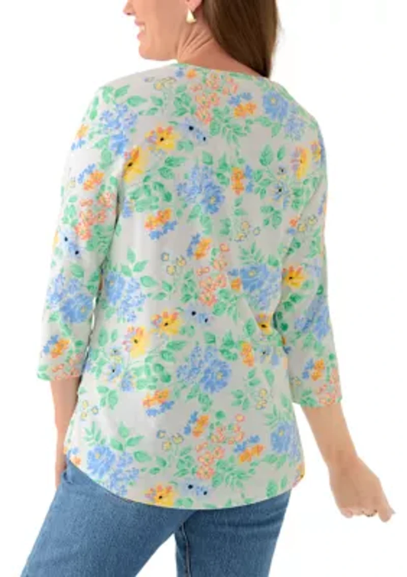 Petite 3/4 Surplice Hem Printed T-Shirt