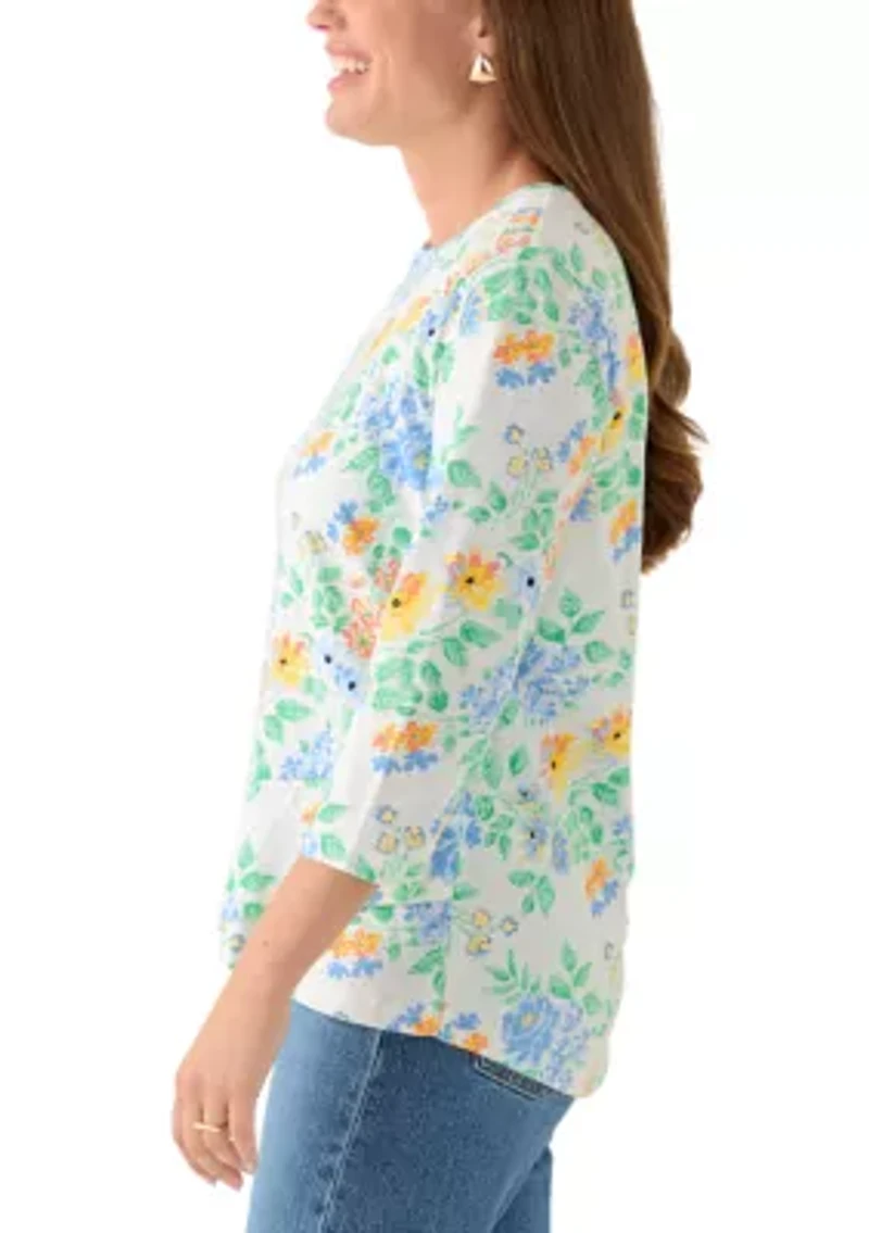 Petite 3/4 Surplice Hem Printed T-Shirt