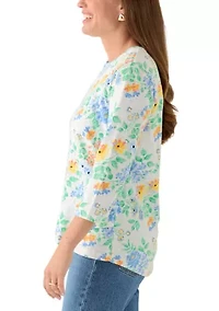 Petite 3/4 Surplice Hem Printed T-Shirt