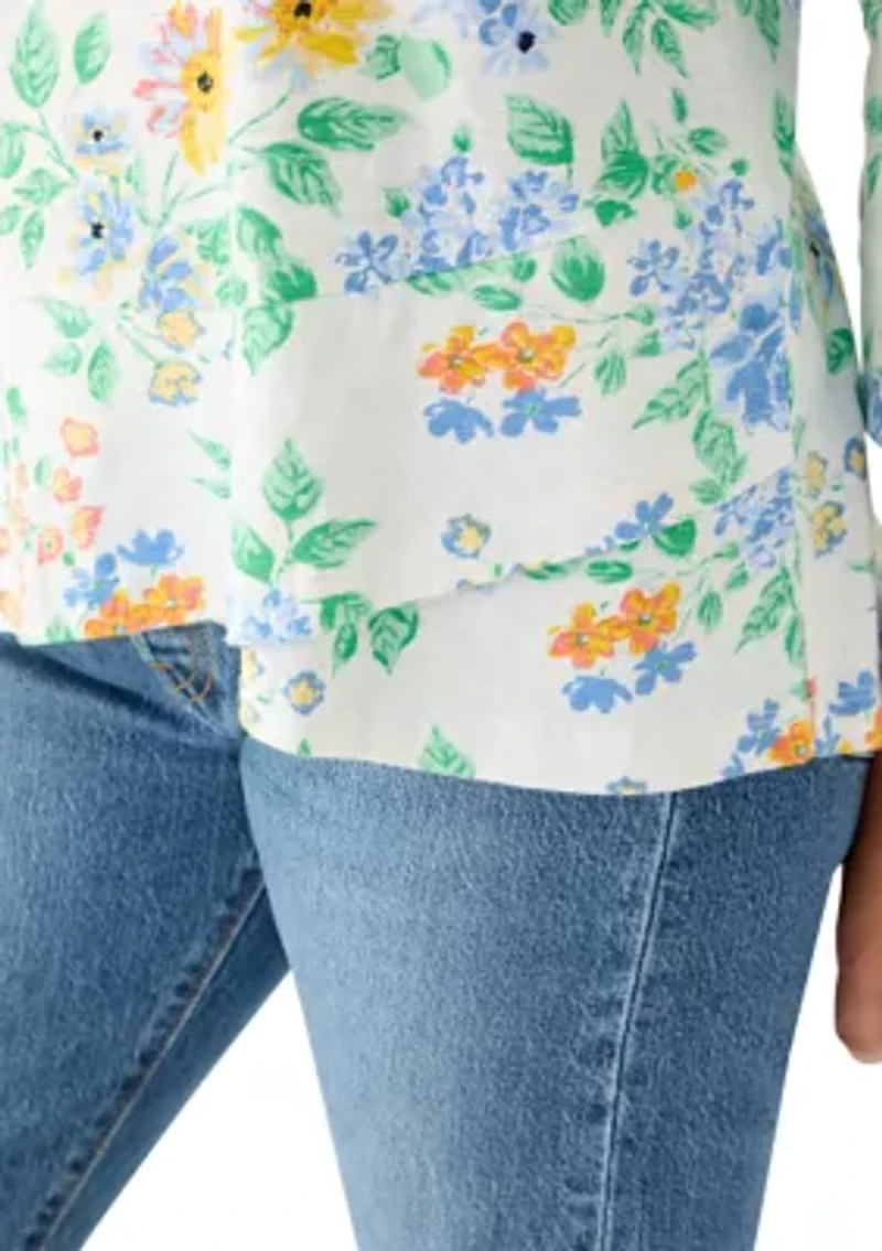 Petite 3/4 Surplice Hem Printed T-Shirt