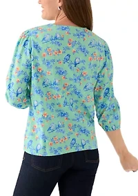 Petite 3/4 Sleeve V-Neck Texture Top