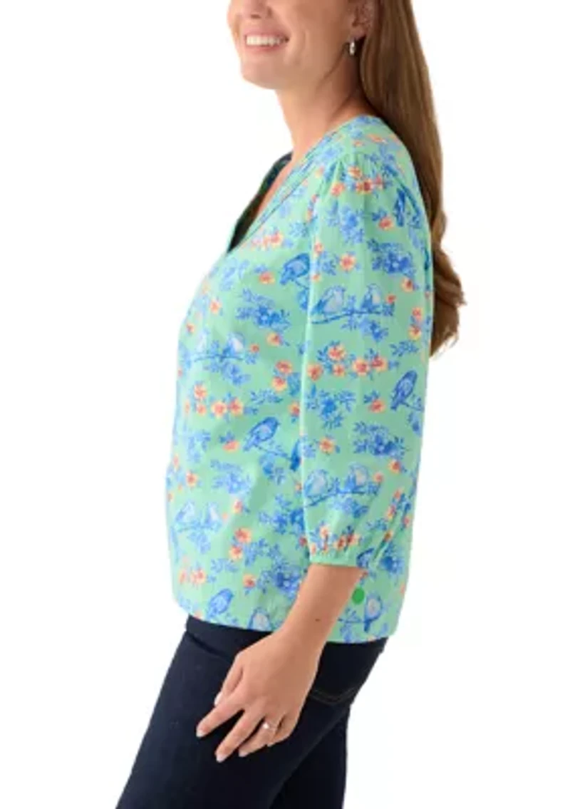 Petite 3/4 Sleeve V-Neck Texture Top