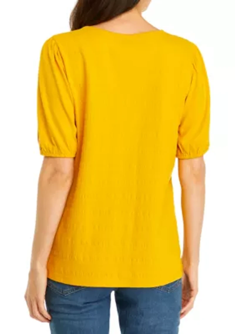 Women's Solid Smocked Knit Top