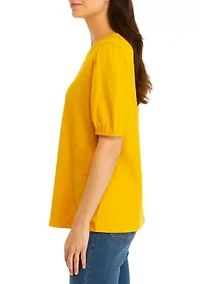 Women's Solid Smocked Knit Top