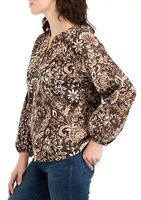 Women's Long Sleeve Printed Peasant Top