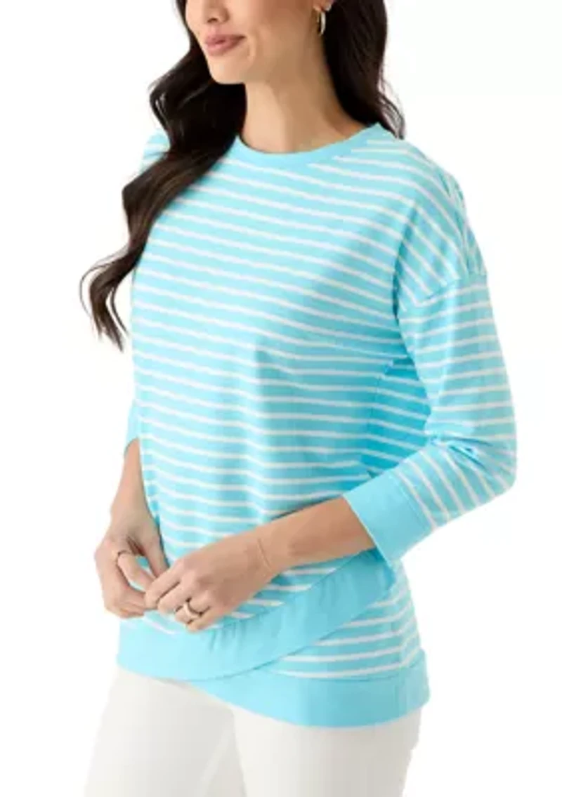 Women's 3/4 Drop Shoulder Striped Knit Top