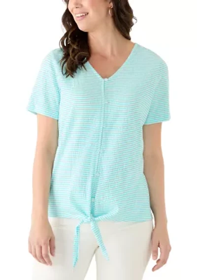 Women's Short Sleeve Smocked Knit T-Shirt