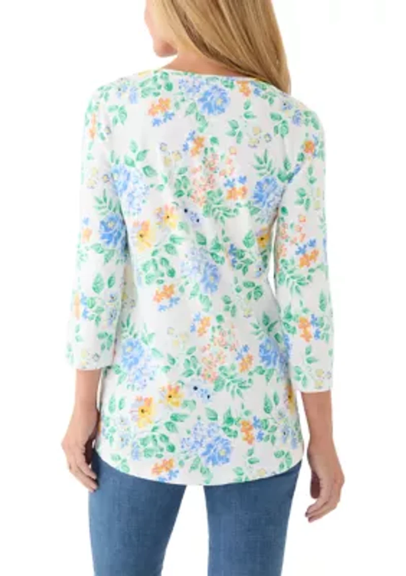 Women's 3/4 Surplice Hem Printed Tee