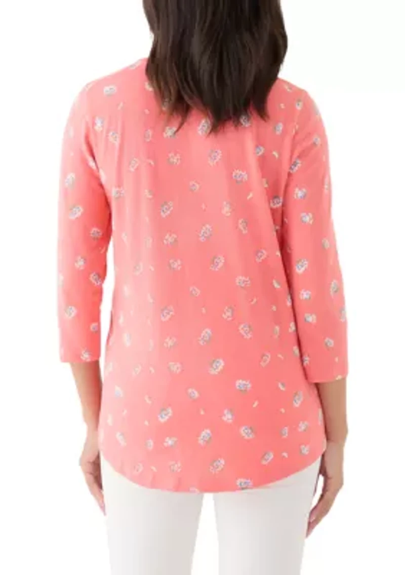 Women's 3/4 Surplice Hem Printed Tee