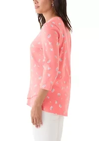 Women's 3/4 Surplice Hem Printed Tee