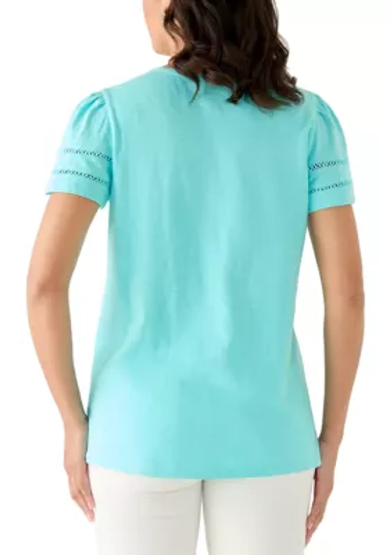 Women's V-Neck Flutter Sleeve with Trim Top