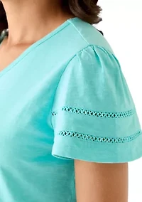 Women's V-Neck Flutter Sleeve with Trim Top