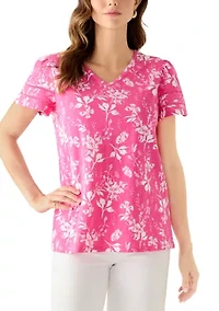 Women's V-Neck Flutter Sleeve Print T-Shirt