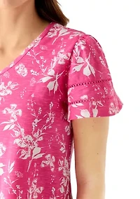 Women's V-Neck Flutter Sleeve Print T-Shirt