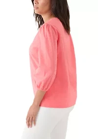 Women's 3/4 Sleeve V-neck Solid Textured Top