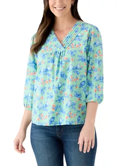 Women's 3/4 V-Neck Texture Printed Top