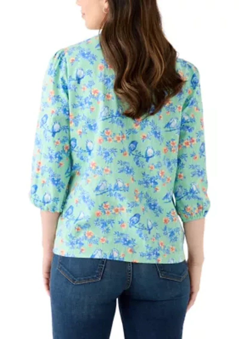 Women's 3/4 V-Neck Texture Printed Top