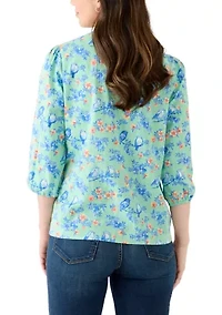 Women's 3/4 V-Neck Texture Printed Top
