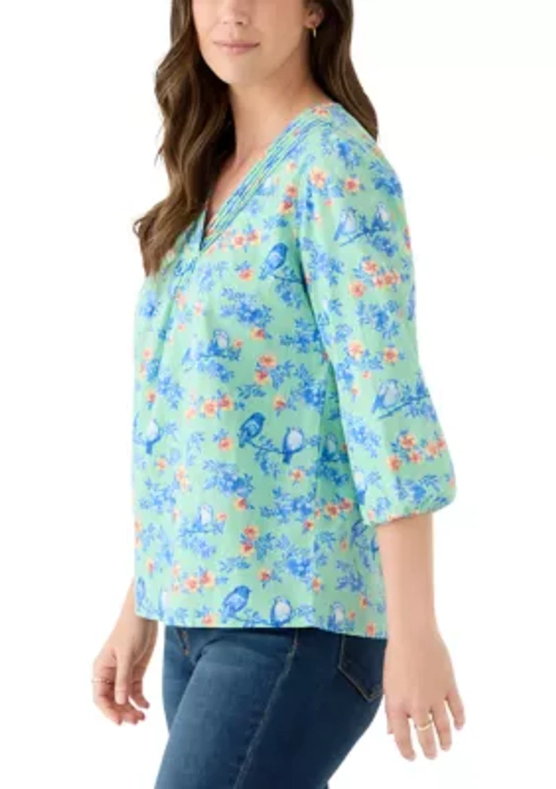 Women's 3/4 V-Neck Texture Printed Top