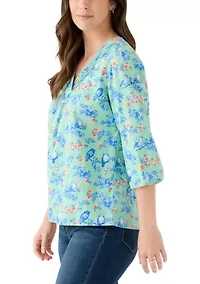 Women's 3/4 V-Neck Texture Printed Top