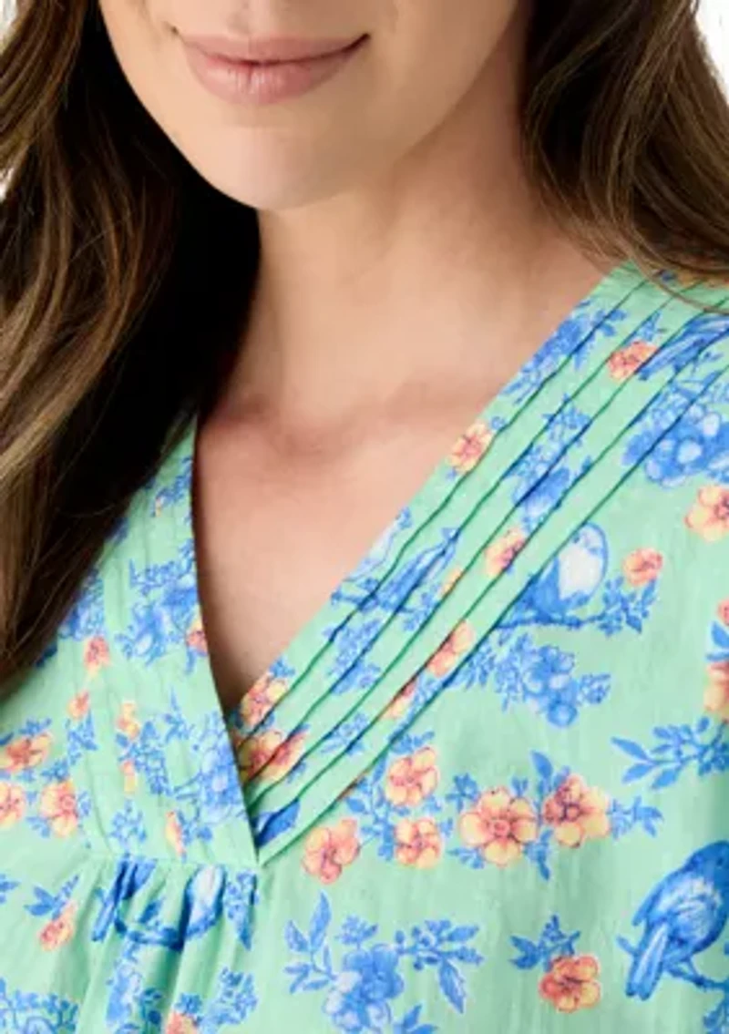 Women's 3/4 V-Neck Texture Printed Top
