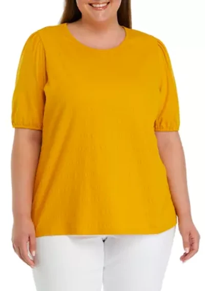 Plus Solid Smocked Top