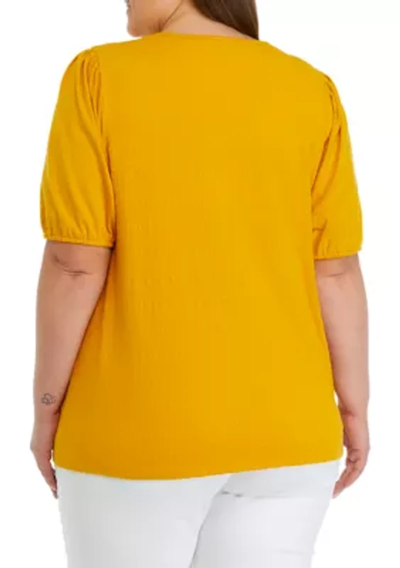 Plus Solid Smocked Top