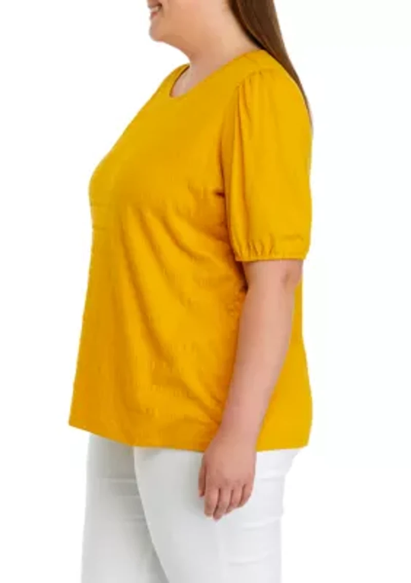 Plus Solid Smocked Top