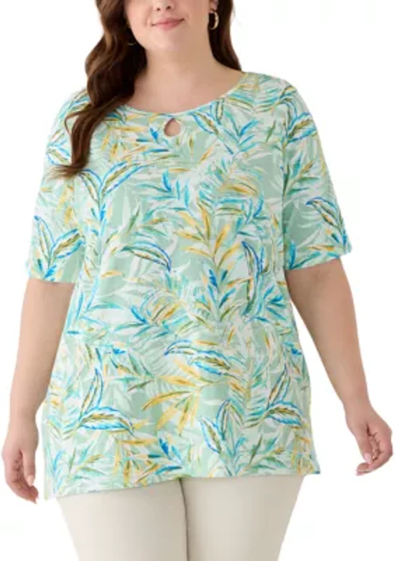 Plus Elbow Sleeve Slub Knit Tunic Top